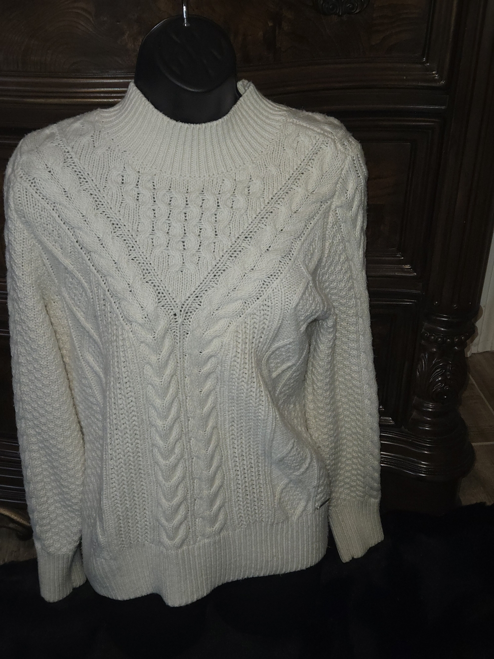 Abercrombie & Fitch Cream Cable-Knit Mock Neck Sweater